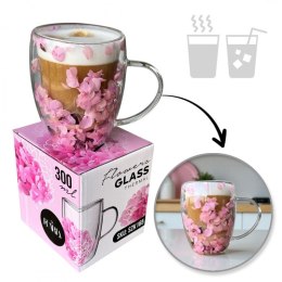 Szklanka termiczna z kwiatami w środku, gipsówka hortensje róż 300 ml 1szt SZK165