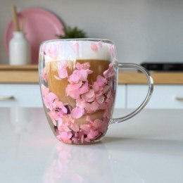 Szklanka termiczna z kwiatami w środku, gipsówka hortensje róż 300 ml 1szt SZK165