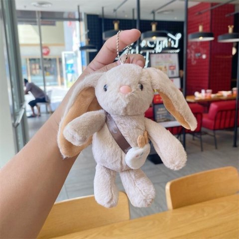 Brelok do kluczy puchaty KRÓLIK, pluszowy beżowy BRL368K