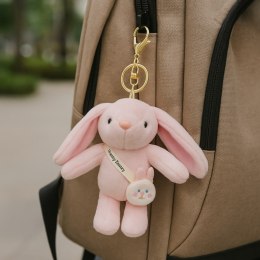 Brelok do kluczy puchaty KRÓLIK, pluszowy różowy BRL368R