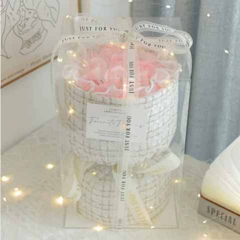 Bukiet zapachowych kwiatów mydlanych w pudełku na prezent, świecące LED BUK22