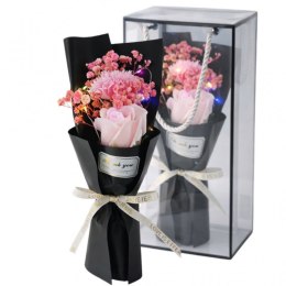 Bukiet zapachowych kwiatów mydlanych w pudełku, róże na prezent, świecące LED BUK08