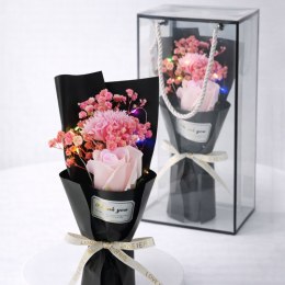 Bukiet zapachowych kwiatów mydlanych w pudełku, róże na prezent, świecące LED BUK08