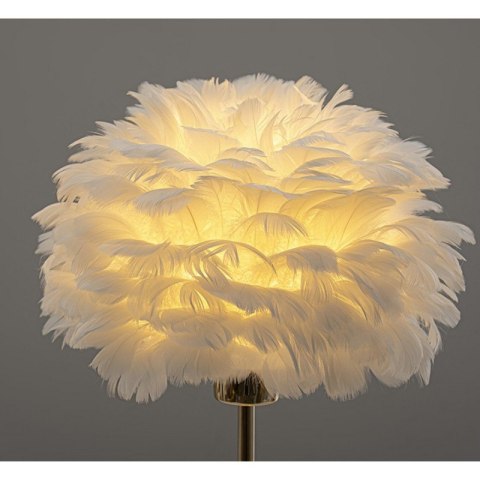 Elegancka lampa nocna stołowa z kloszem z białych piór ściemniacz 3 kolory świecenia na komode USB OZD12