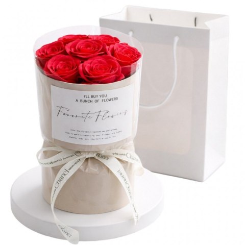 Flower box, bukiet zapachowych kwiatów mydlanych w pudełku, LED 7szt. BUK27CZE