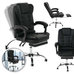Fotel biurowy obrotowy BOSS z podnóżkiem - czarny eco SKÓRA KO22CZ