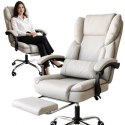 Fotel biurowy obrotowy SKYLINE z podnóżkiem - kremowa ekoskóra KO51K