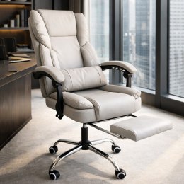 Fotel biurowy obrotowy SKYLINE z podnóżkiem - kremowa ekoskóra KO51K