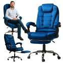 Fotel obrotowy BOSS z podnóżkiem i z masażerem - NIEBIESKI WELUR KO22NW-MAT