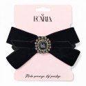 Gumka do włosów frotka, welurowa KOKARDA czarna z cyrkoniami GUM188