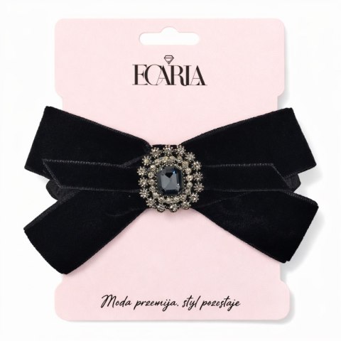 Gumka do włosów frotka, welurowa KOKARDA czarna z cyrkoniami GUM188