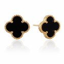 Kolczyki ze stali szlachetnej platerowane 14k złotem, sztyft, Koniczynka czarna KST3377
