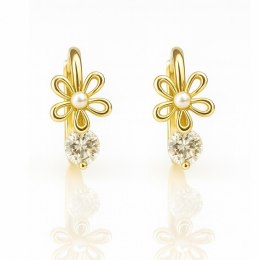 Kolczyki ze stali szlachetnej pozłacane 14k złotem, Kwiatuszki z perełką KST3519