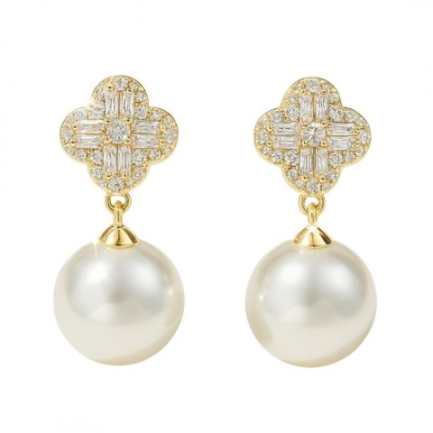 Kolczyki ze stali szlachetnej pozłacane 14k złotem, Wiszące Perły KST3512