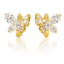 Kolczyki ze stali szlachetnej pozłacane 14k złotem, cyrkonie motylki KST3489