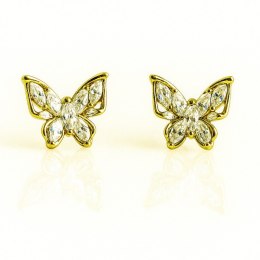 Kolczyki ze stali szlachetnej pozłacane 14k złotem, cyrkonie motylki KST3491