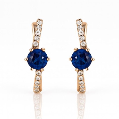 Kolczyki ze stali szlachetnej pozłacane 14k złotem, cyrkonie niebieskie KST3498