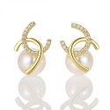 Kolczyki ze stali szlachetnej pozłacane 14k złotem, cyrkonie, perły KST3515