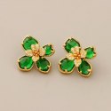 Kolczyki ze stali szlachetnej pozłacane 14k złotem, cyrkonie zielone kwiaty KST3472