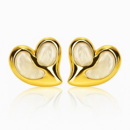 Kolczyki ze stali szlachetnej pozłacane 14k złotem, efektowne białe serca KST3481B