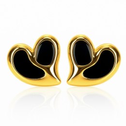 Kolczyki ze stali szlachetnej pozłacane 14k złotem, efektowne czarne serca KST3481CZ