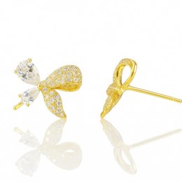 Kolczyki ze stali szlachetnej pozłacane 14k złotem, kokardka cyrkonie KST3494