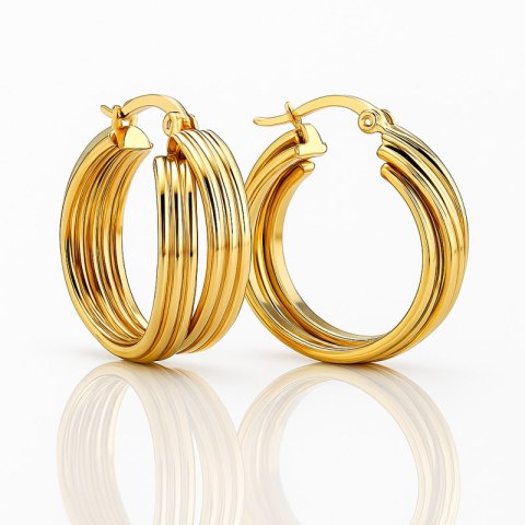 Kolczyki ze stali szlachetnej pozłacane 14k złotem, koła KST3455