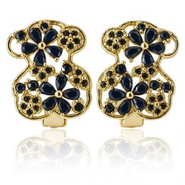 Kolczyki ze stali szlachetnej pozłacane 14k złotem, miś z czarną cyrkonią KST3535