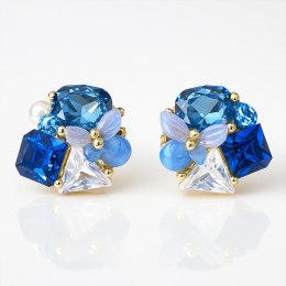Kolczyki ze stali szlachetnej pozłacane 14k złotem, niebieskie cyrkonie KST3473