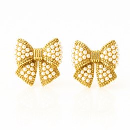 Kolczyki ze stali szlachetnej pozłacane 14k złotem, perełkowe Kokardki KST3511