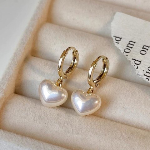 Kolczyki ze stali szlachetnej pozłacane 14k złotem, perły serca KST3475