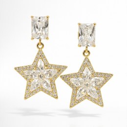 Kolczyki ze stali szlachetnej pozłacane 14k złotem, wiszące Gwiazdki KST3531