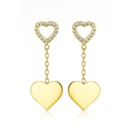 Kolczyki ze stali szlachetnej pozłacane 14k złotem, wiszące Serca KST3460