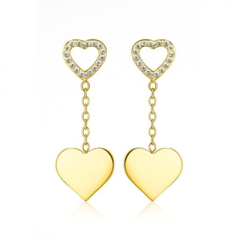 Kolczyki ze stali szlachetnej pozłacane 14k złotem, wiszące Serca KST3460