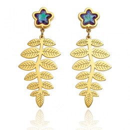 Kolczyki ze stali szlachetnej pozłacane 14k złotem, wiszące liście kwiat KST3450