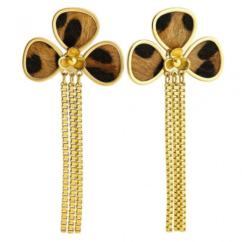 Kolczyki ze stali szlachetnej pozłacane 14k złotem, wiszące panterka KST3443