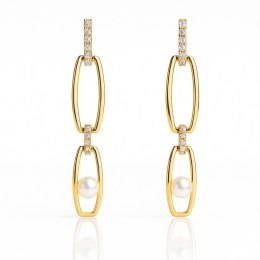 Kolczyki ze stali szlachetnej pozłacane 14k złotem, wiszące z Perłą KST3522