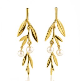 Kolczyki ze stali szlachetnej pozłacane 14k złotem, wiszące z perełkami KST3438