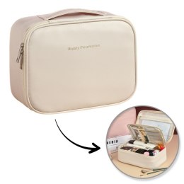 Kosmetyczka rozkładana elegancka kuferek etui z ekoskóry kremowa KS146K