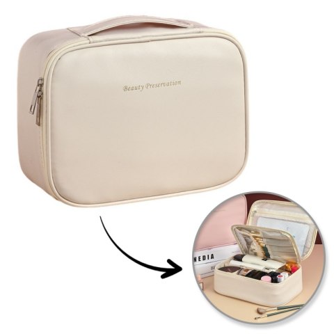 Kosmetyczka rozkładana elegancka kuferek etui z ekoskóry kremowa KS146K