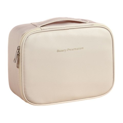 Kosmetyczka rozkładana elegancka kuferek etui z ekoskóry kremowa KS146K