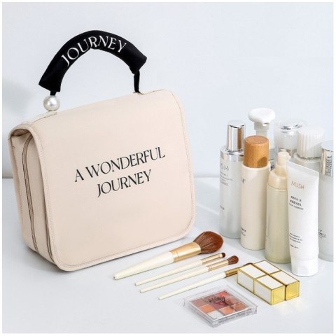 Kosmetyczka rozkładana elegancka kuferek etui z rączką kremowa KS153K