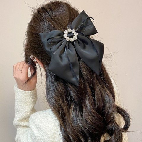 Spinka klamra do włosów Czarna Kokarda z diamencikami XL SP441CZ