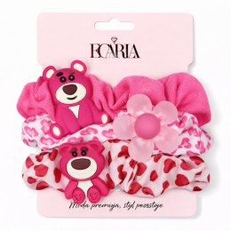 Zestaw frotek gumek 3w1 na plakietce, różowe misie, kwiat GUM190