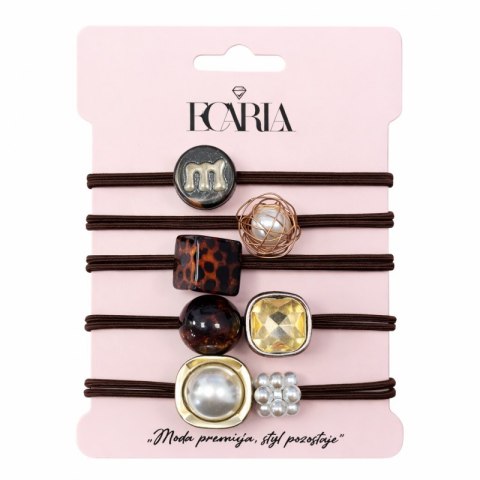 Zestaw frotek gumek 5w1 na plakietce, brązowe z kamieniami, złote GUM186