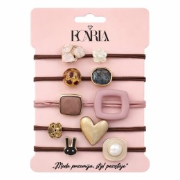 Zestaw frotek gumek 5w1 na plakietce, brązowe z kamieniami, złote SERCE GUM183