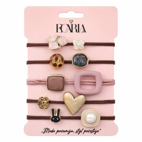 Zestaw frotek gumek 5w1 na plakietce, brązowe z kamieniami, złote SERCE GUM183