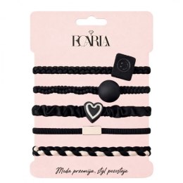 Zestaw frotek gumek 5w1 na plakietce, czarne SMILE, serce GUM185CZ