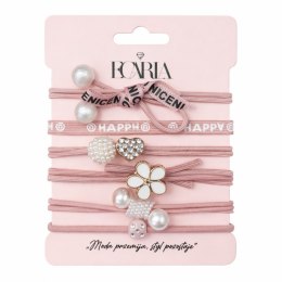 Zestaw frotek gumek 6w1 na plakietce HAPPY, różowe kokardki, cyrkonie GUM180