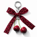 Brelok do kluczy KOKARDA w panterkę i WISIENKI bordowe BRL403